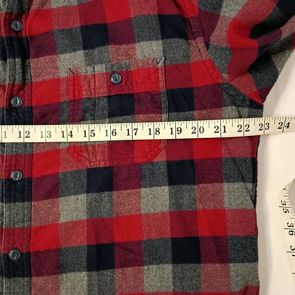J Crew Flannel Shirt Mens Large Blue Gray Red Plaid Cotton Long Sleeve‎ Pockets